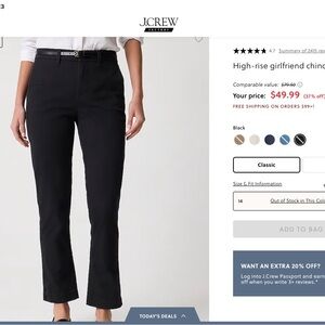 J.Crew High-Rise Girlfriend Chinos. Navy And Black, New With Tags Size 14